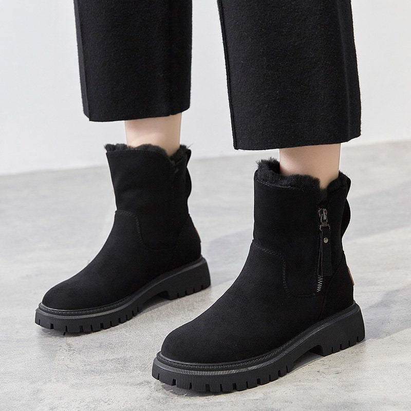 Winter Ankle Boots with Side Zipper and Faux Fur Lining