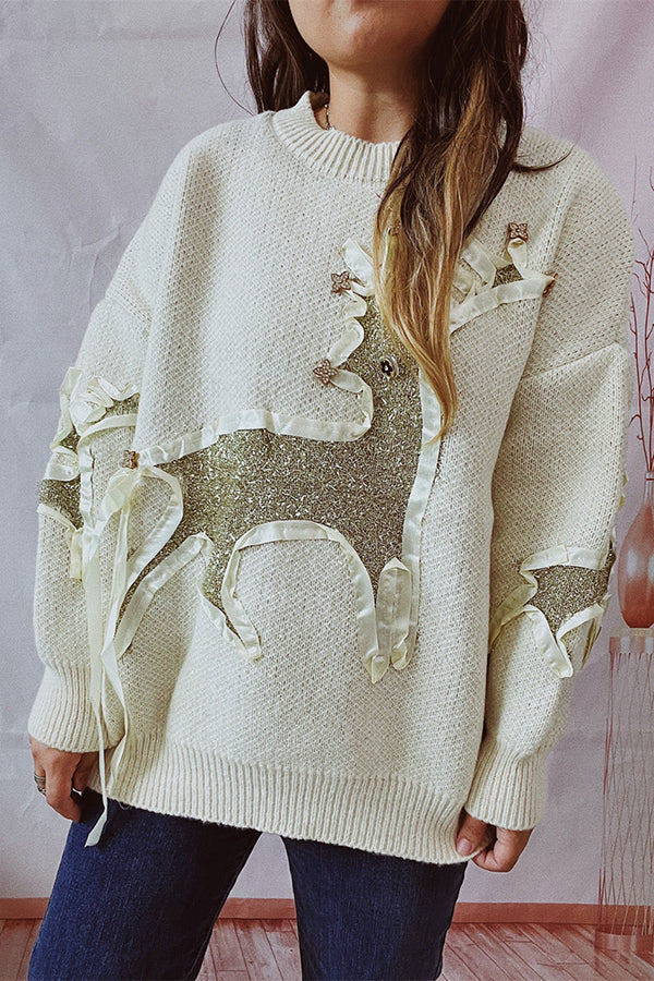 Velina Moda | Christmas Pattern Knitted Round Neck Long Sleeve Sweater