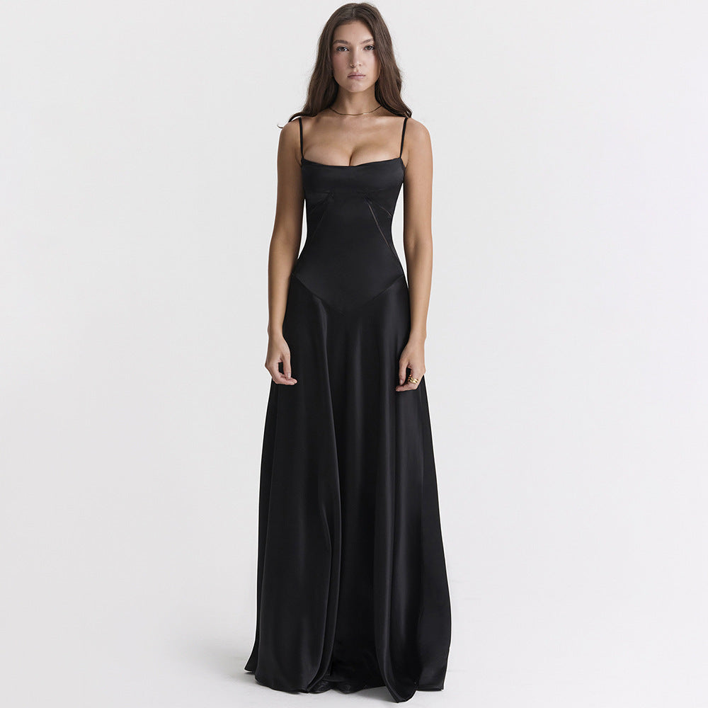 Riana - Maxivestido de satén con tirantes finos