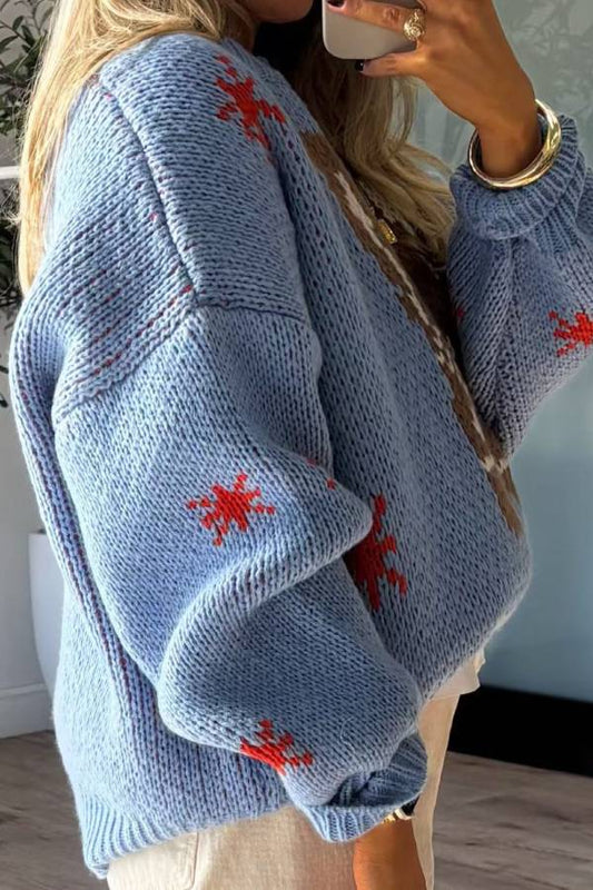 Velina Moda | Christmas Knit Boots Round Neck Long Sleeve Sweater