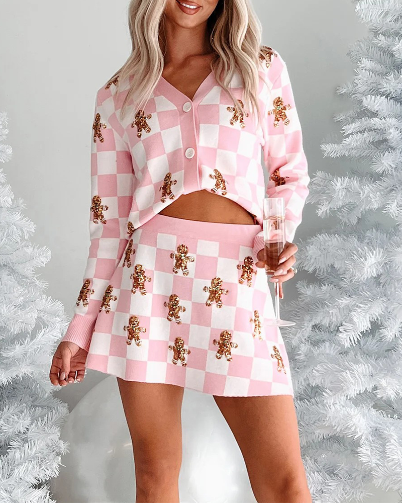 Velina Moda | Christmas Polka Dot Pattern Knit Sweater Short Skirt Suit