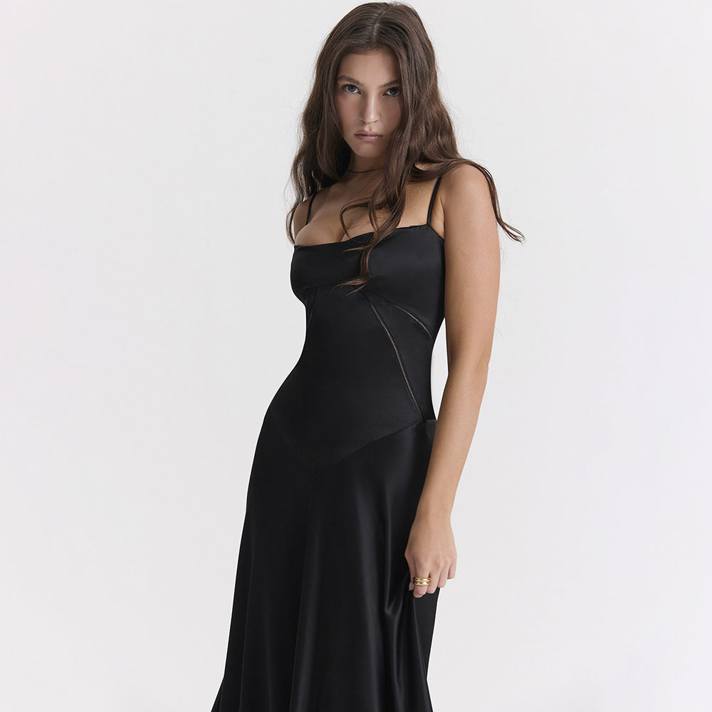 Riana - Maxivestido de satén con tirantes finos