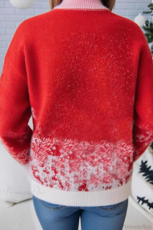 Velina Moda | Christmas Red Snowflake Pattern Turtleneck Oversized Sweater