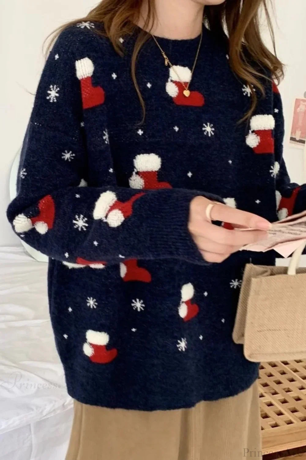 Velina Moda | Christmas Stocking Snowflake Loose Sweater