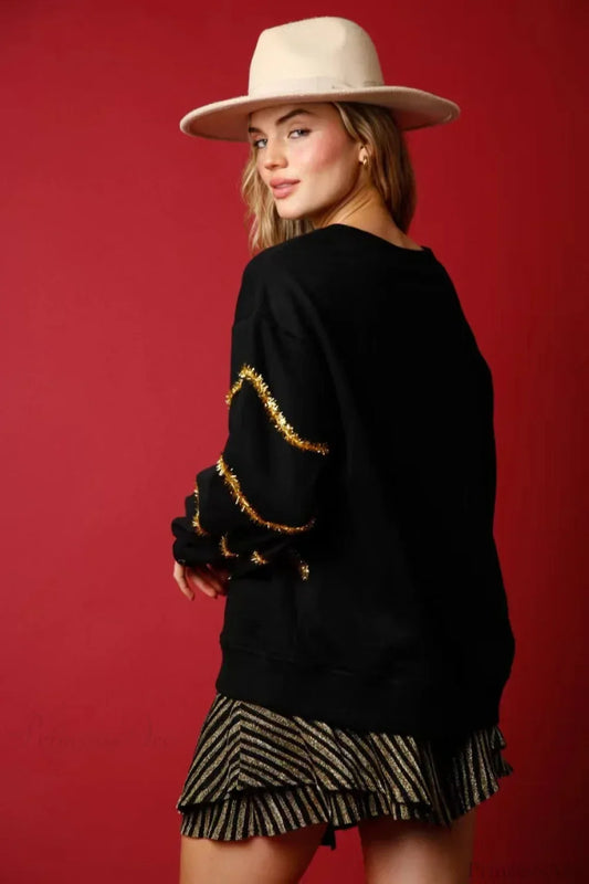 Velina Moda | Christmas Tree Sequin Casual Loose Long Sleeve Tee