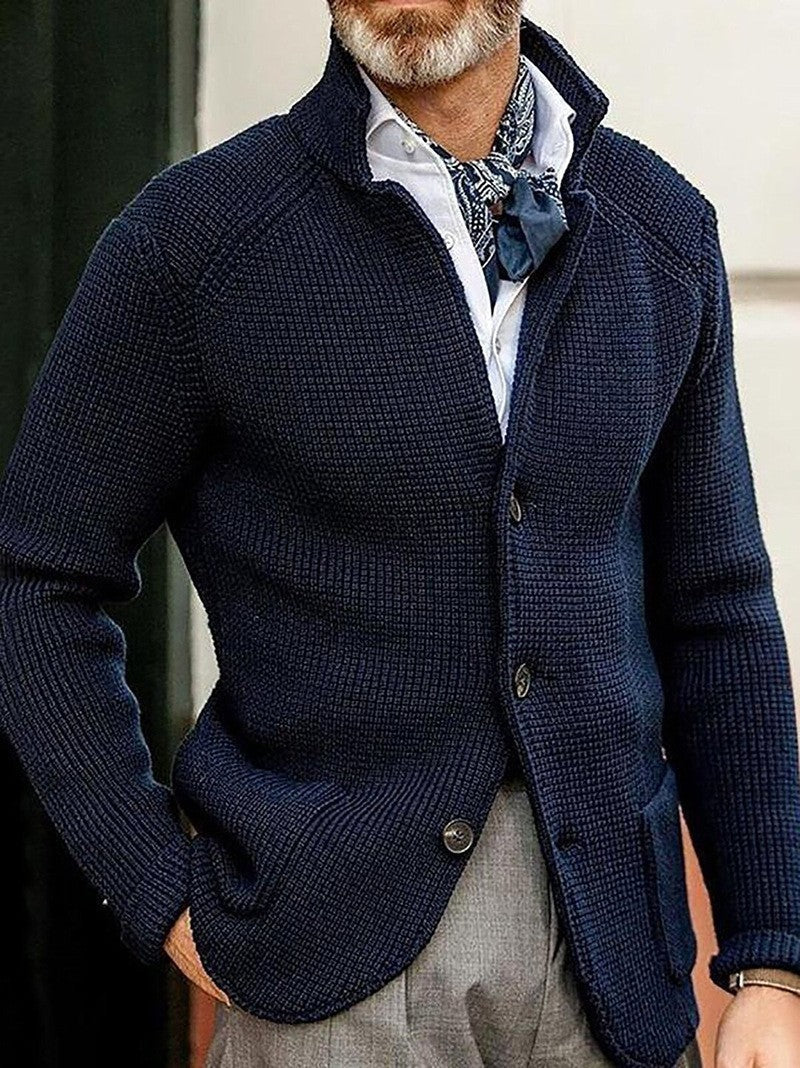 Textured Knit Winter Cardigan with Structured Collar