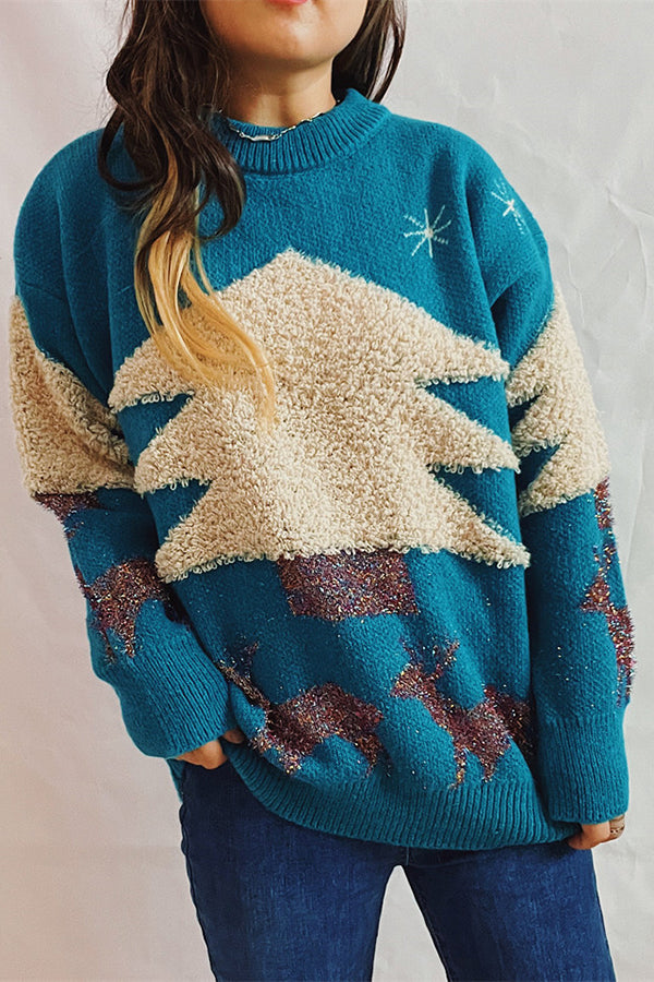 Velina Moda | Christmas Pattern Knitted Round Neck Long Sleeve Sweater