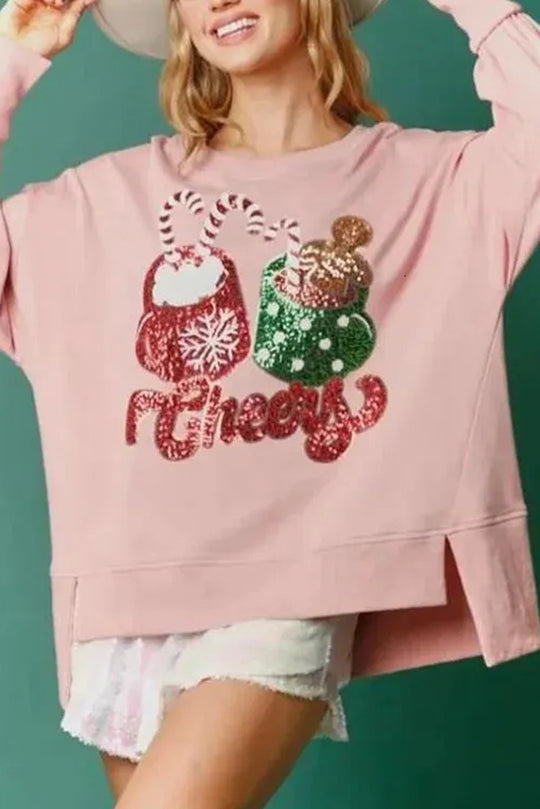 Velina Moda | Christmas Candy Cup Sequins Casual Loose Sweatshirt