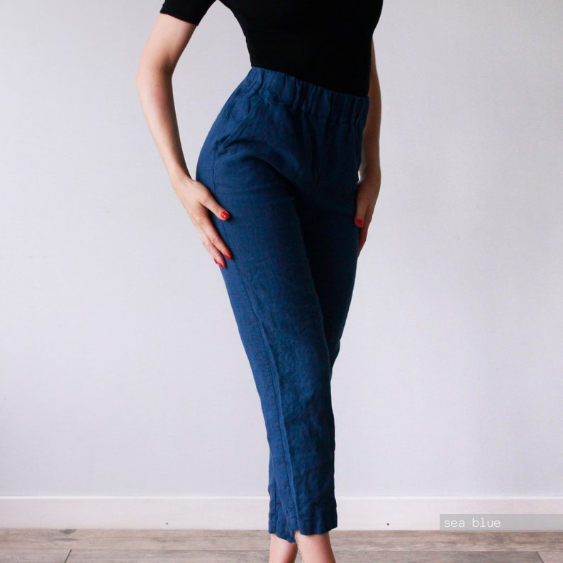 Pantalones harem de lino para mujer con cintura ajustable