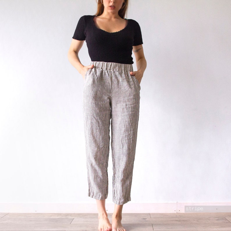 Pantalones harem de lino para mujer con cintura ajustable