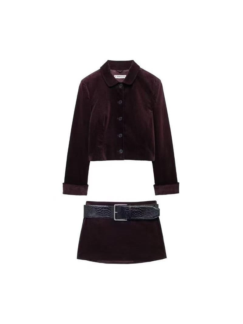 Velina Moda | Jacket & Short Skirt with Belt Coordination Set