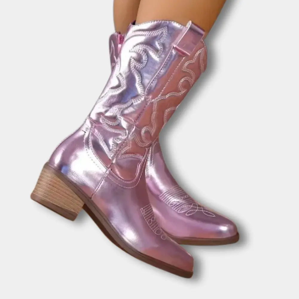 Nebula Shine – Metallic silver cowboy boots