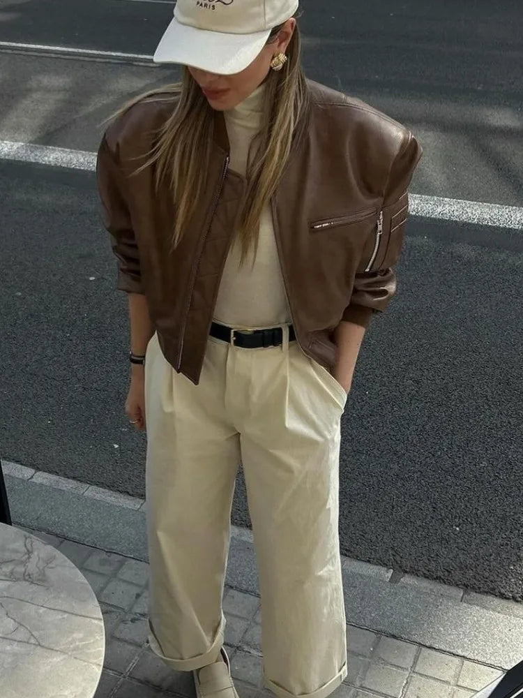 Velina Moda | Leather Bomber Jacket