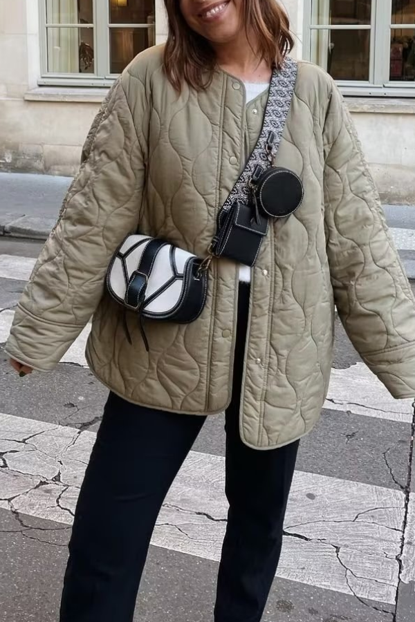 Velina Moda | Color Loose Round Neck Padded Jacket