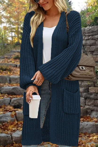 Velina Moda | Length Loose Oversized Double Pocket Cardigan Sweater Jacket