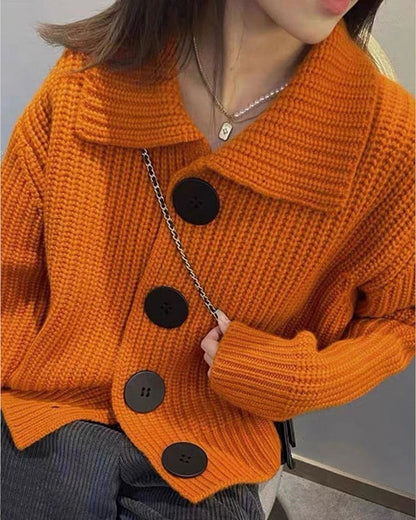 Knit jacket with large buttons for women