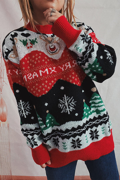Velina Moda | Christmas Pattern Knitted Round Neck Long Sleeve Sweater