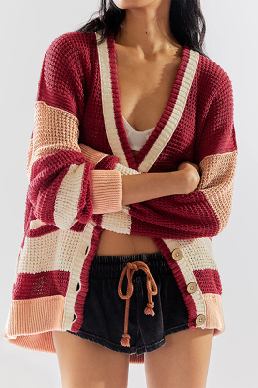 Velina Moda | Jacket Oversized Pocket Colorblock Cardigan Pullover