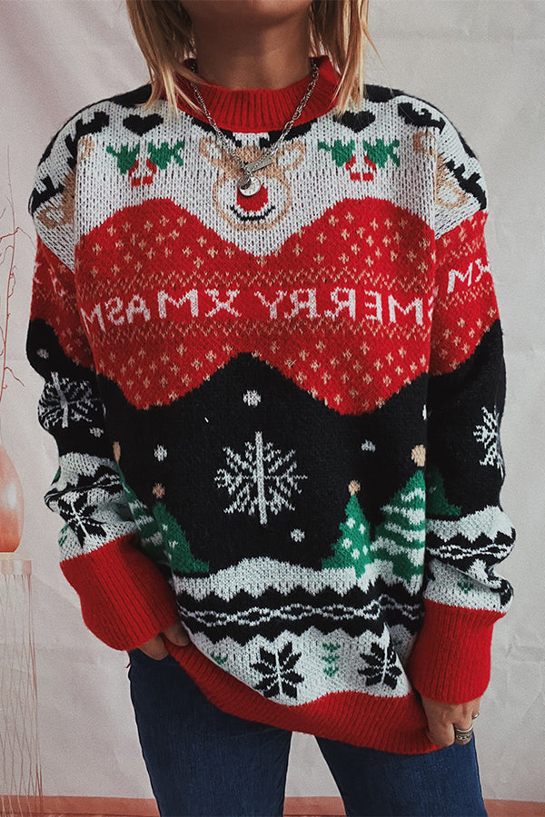 Velina Moda | Christmas Pattern Knitted Round Neck Long Sleeve Sweater