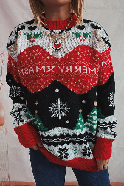 Velina Moda | Christmas Pattern Knitted Round Neck Long Sleeve Sweater