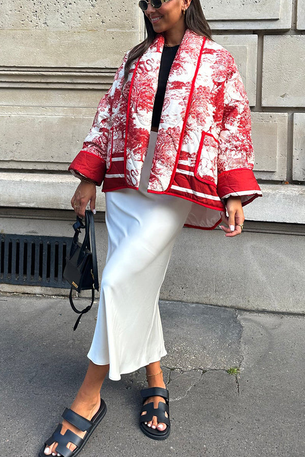 Velina Moda | Songs Porcelain Ink Printed Bag Quilted Cotton Kimono Jacket