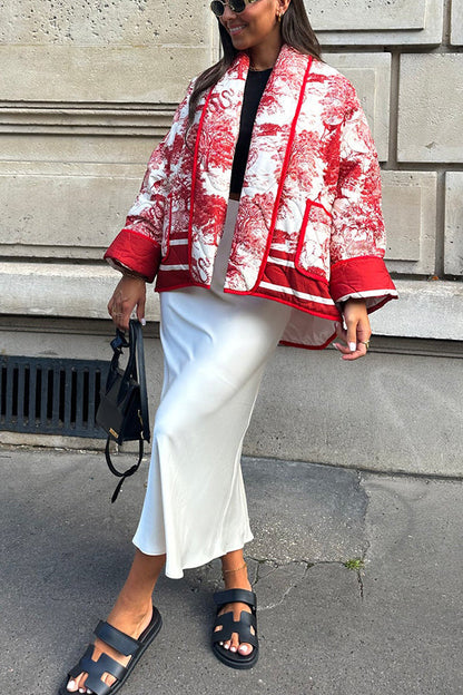 Velina Moda | Songs Porcelain Ink Printed Bag Quilted Cotton Kimono Jacket