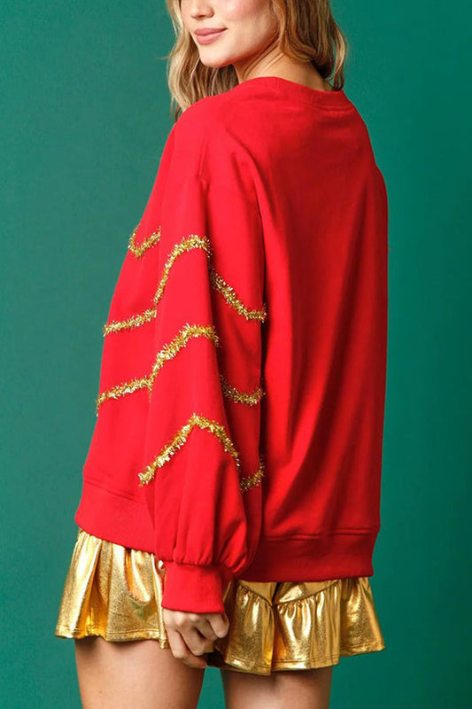 Velina Moda | Christmas Tree Sequins Long Sleeve Loose Sweatshirt