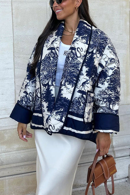Velina Moda | Songs Porcelain Ink Printed Bag Quilted Cotton Kimono Jacket