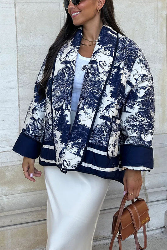 Velina Moda | Songs Porcelain Ink Printed Bag Quilted Cotton Kimono Jacket