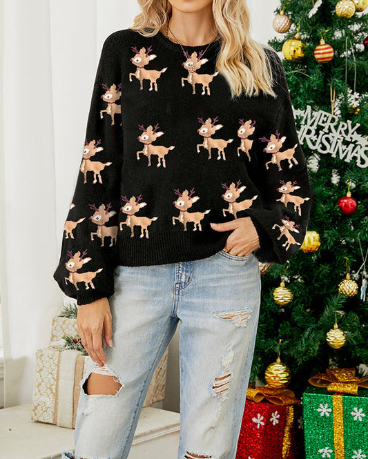 Velina Moda | Doe Jacquard Christmas Knit Sweater