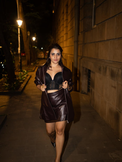 Velina Moda | Long Coat & Short Skirt Cord Set