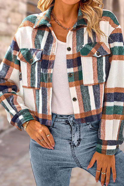 Velina Moda | Pocket Fashion Casual Cropped Women'S Checkered Jacket