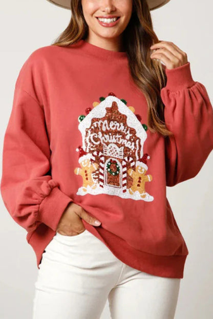 Velina Moda | Christmas Candy House Sequins Casual Loose Sweater