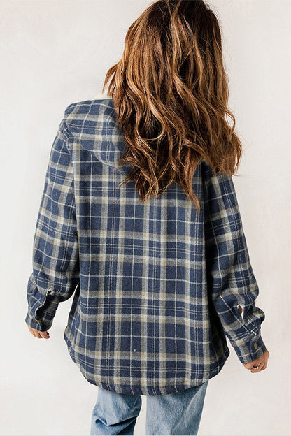 Velina Moda | Button Sherpa Lined Hooded Flannel Jacket