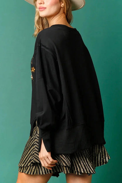 Velina Moda | Christmas Sequins Casual Round Neck Long Sleeve Sweatshirt
