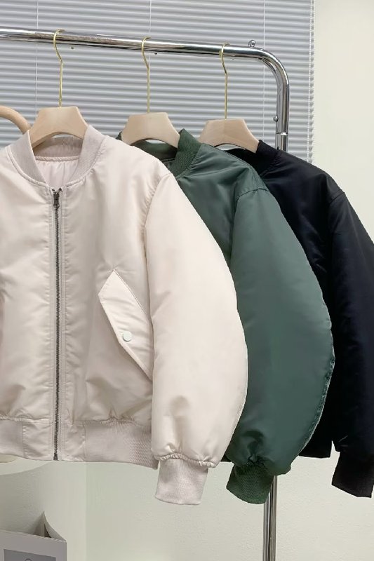Velina Moda | Collar Thickened One-Sided Flight Jacket Baseball Jacket