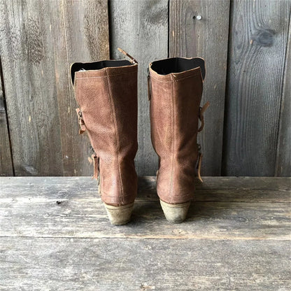 Sienna – Vintage brown cowboy boots with double zipper and comfortable medium heel