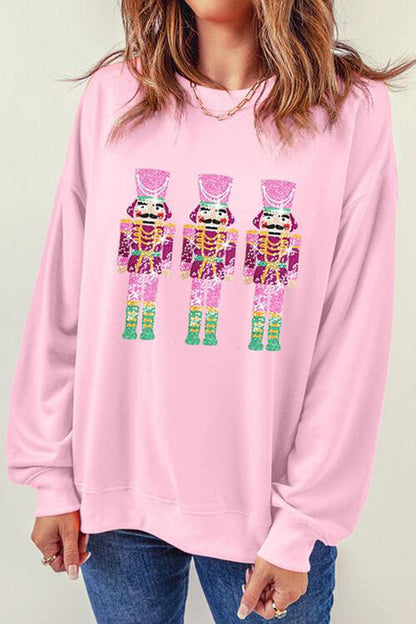 Velina Moda | Christmas Casual Loose Round Neck Sequin Sleeve Sweatshirt