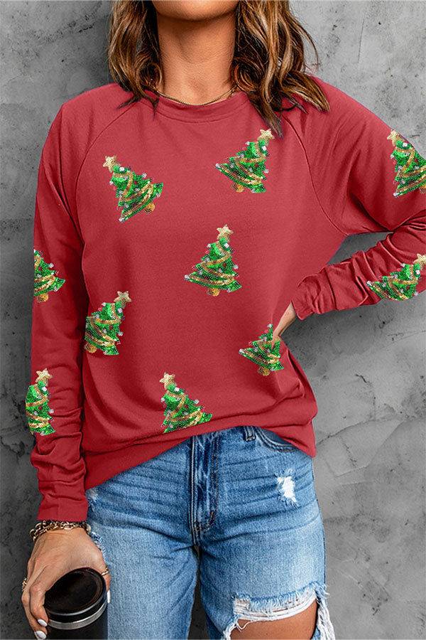 Velina Moda | Sequined Christmas Graphic Pullover Sweatshirt