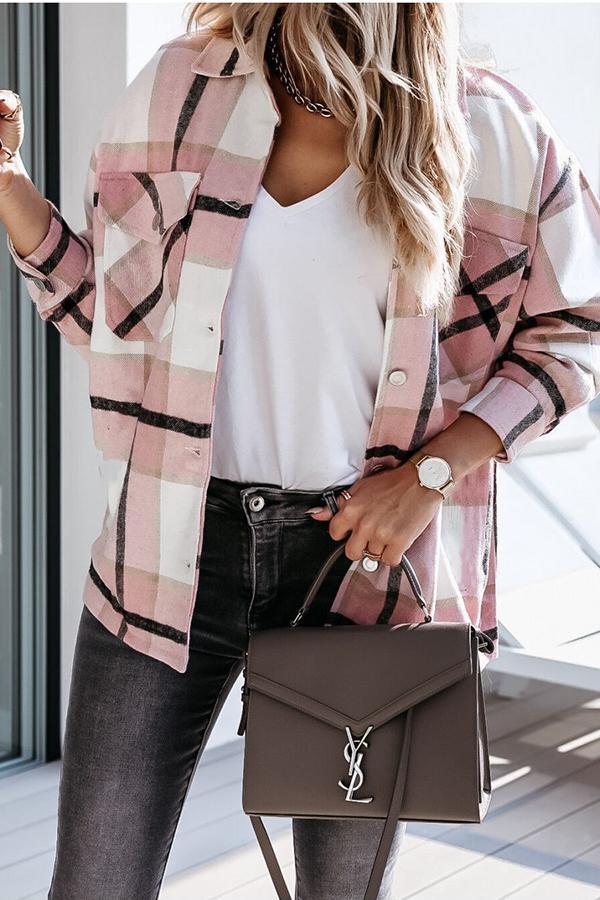 Velina Moda | Feeling Plaid with Pockets Relaxed Jacket