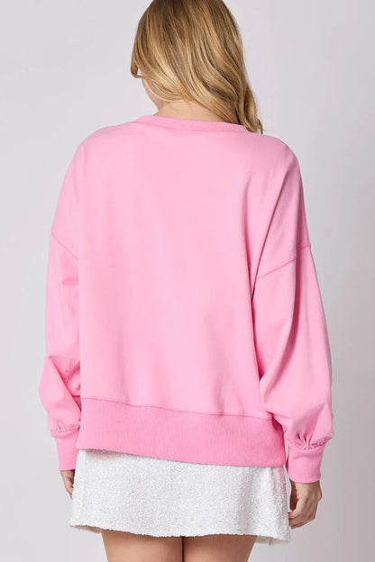 Velina Moda | Christmas Bow Sequin Loose Casual Long Sleeve Sweatshirt