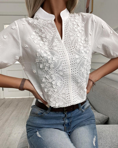 Florencia – Embroidered Blouse with Mandarin Collar