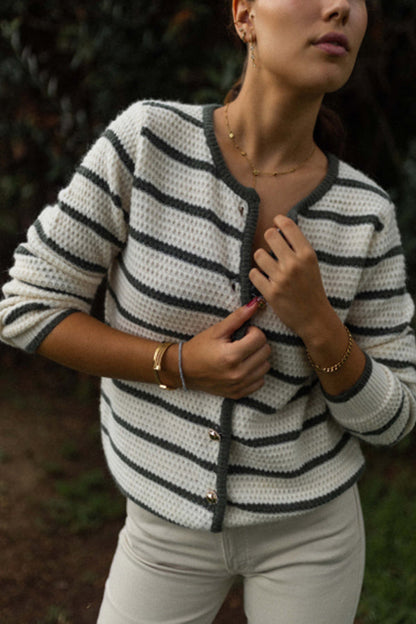 Velina Moda | Striped Round Neckline Jacket