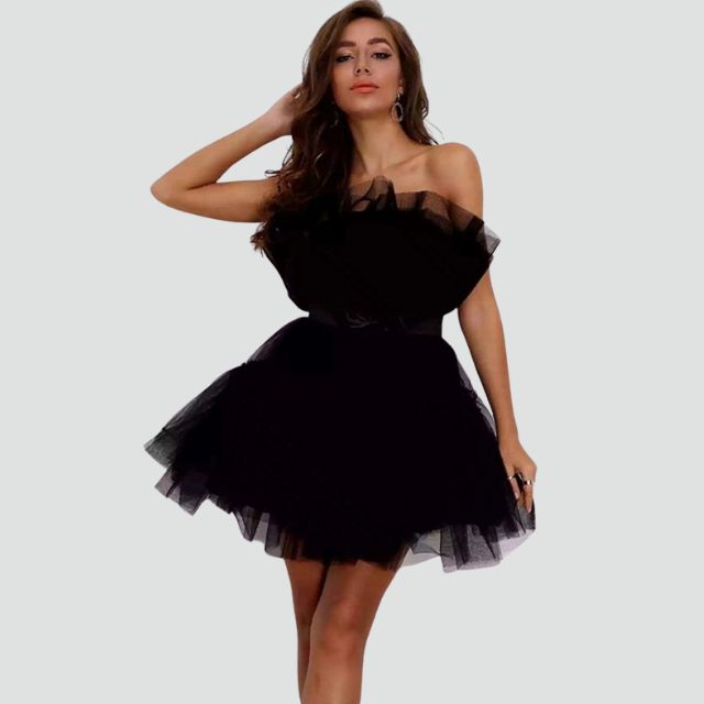 Strapless tulle dress with layered skirt