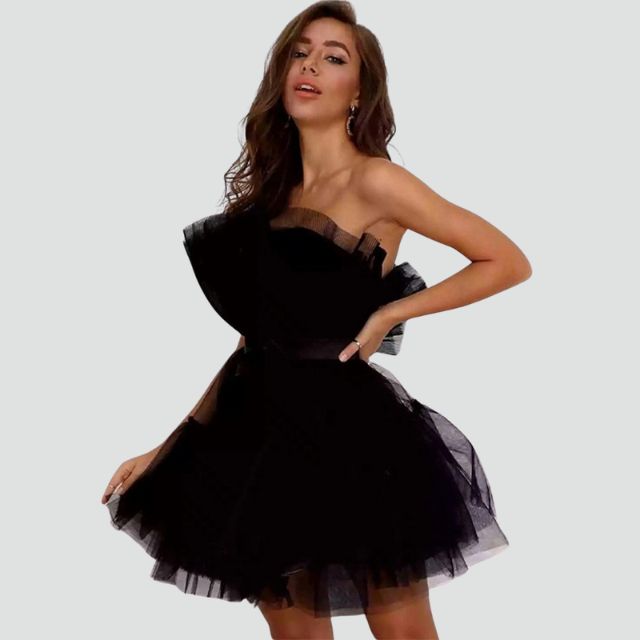 Strapless tulle dress with layered skirt