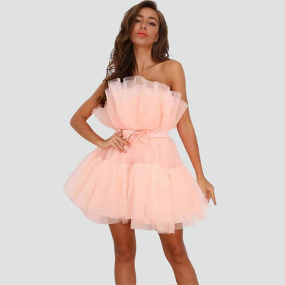 Strapless tulle dress with layered skirt