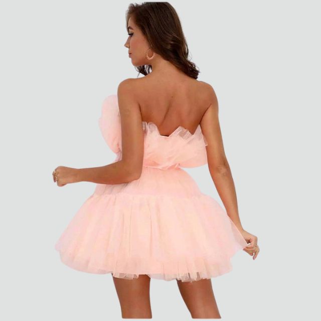 Strapless tulle dress with layered skirt