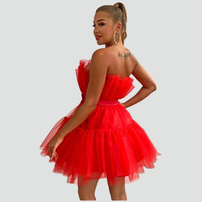 Strapless tulle dress with layered skirt