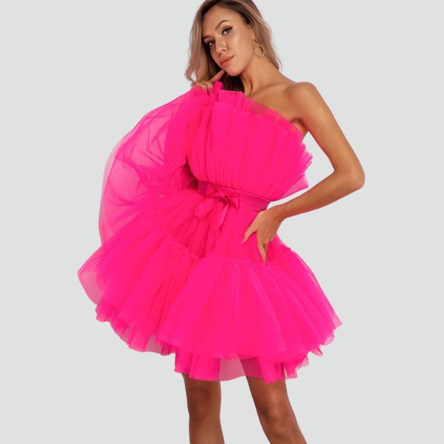 Strapless tulle dress with layered skirt