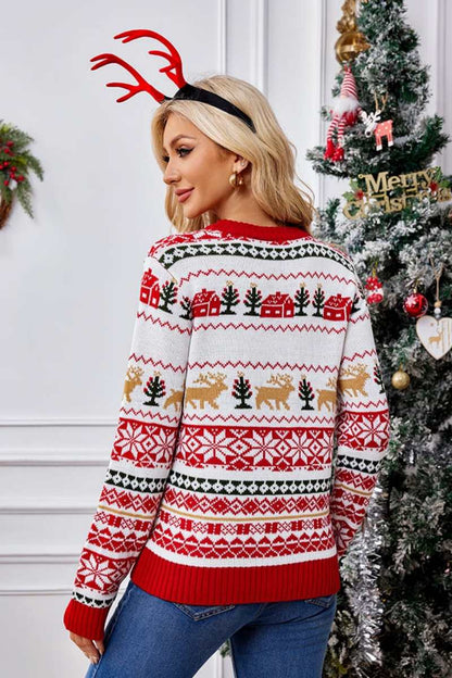 Velina Moda | Christmas Round Neck Embroidered Knit Sweater